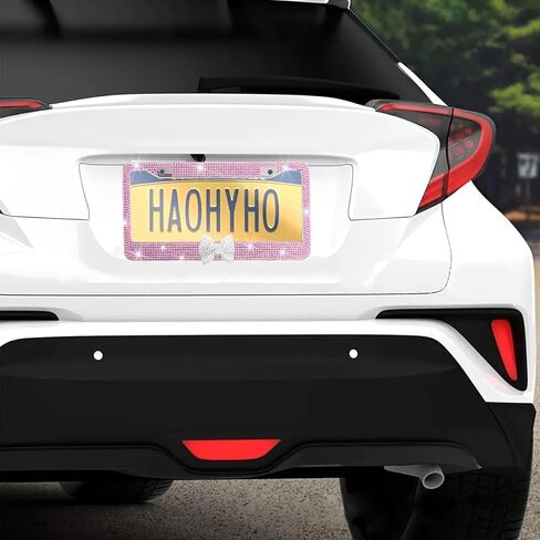 Bling Bow Car License Plate Frame, 2PCS Sparkly Rhinestone Vehicle License Plate Cover for Women Girls, Diamond Automotive Front Rear Number Tag Holder, Universal for SUV RV (Black/Red) in Saudi Arabia