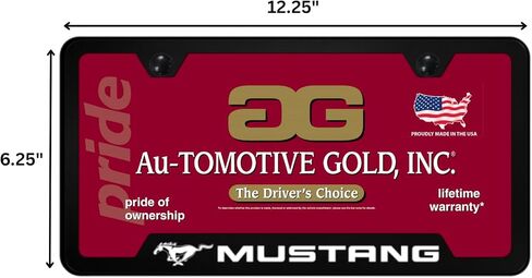Au-TOMOTIVE GOLD, INC. Officially Licensed UV Print Logo on Black Polycarbonate Notched License Plate Frame for Mustang in Saudi Arabia