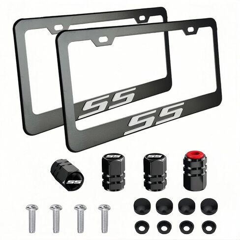 2Pack Matte Black Aluminum Alloy License Plate Covers Frames with 3D Embossed SS Compatible with Chevy Camaro SS Accessories(White-S) in Saudi Arabia