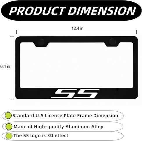 2Pack Matte Black Aluminum Alloy License Plate Covers Frames with 3D Embossed SS Compatible with Chevy Camaro SS Accessories(White-S) in Saudi Arabia