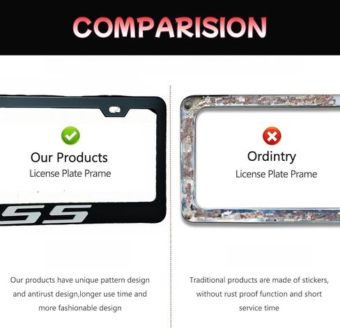 2Pack Matte Black Aluminum Alloy License Plate Covers Frames with 3D Embossed SS Compatible with Chevy Camaro SS Accessories(White-S) in Saudi Arabia