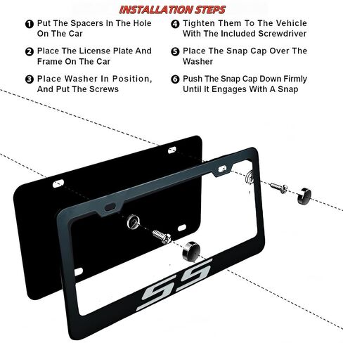 2Pack Matte Black Aluminum Alloy License Plate Covers Frames with 3D Embossed SS Compatible with Chevy Camaro SS Accessories(White-S) in Saudi Arabia