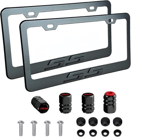 2Pack Matte Black Aluminum Alloy License Plate Covers Frames with 3D Embossed SS Compatible with Chevy Camaro SS Accessories(White-S) in Saudi Arabia