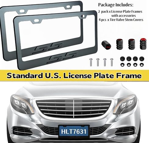 2Pack Matte Black Aluminum Alloy License Plate Covers Frames with 3D Embossed SS Compatible with Chevy Camaro SS Accessories(White-S) in Saudi Arabia