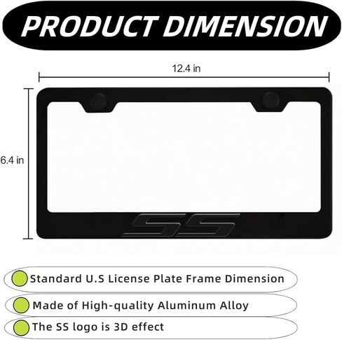 2Pack Matte Black Aluminum Alloy License Plate Covers Frames with 3D Embossed SS Compatible with Chevy Camaro SS Accessories(White-S) in Saudi Arabia