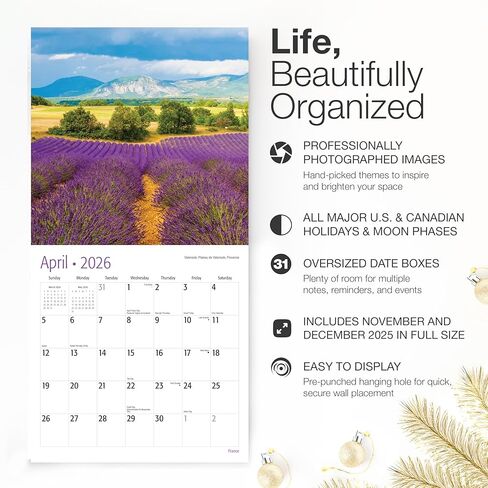 RED EMBER France 2026 Wall Calendar 12 Month | 12" x 24" Open | Thick & Sturdy Paper | Holiday Gift | Europe Travel Calendar 2026 in Saudi Arabia