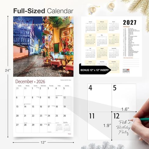 RED EMBER France 2026 Wall Calendar 12 Month | 12" x 24" Open | Thick & Sturdy Paper | Holiday Gift | Europe Travel Calendar 2026 in Saudi Arabia