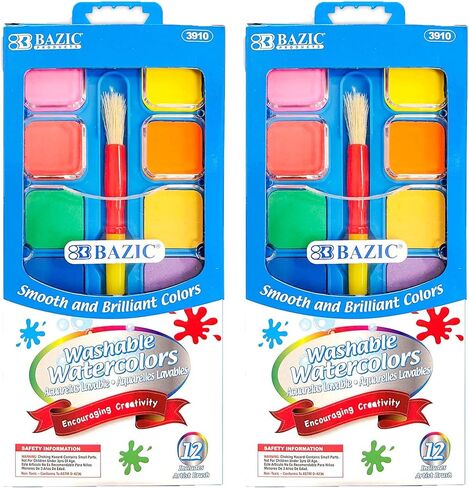 ألوان مائية من بازيك مع فرشاة ولوحة خلط، مجموعة طلاء غير سامة مكونة من 12 لونًا، من أجل اللوازم الفنية الممتعة للهوايات، لوحة نابضة بالحياة، هدية للفنانين الأطفال، عبوة واحدة in Kuwait