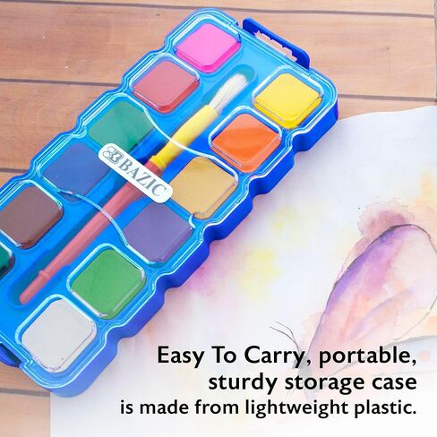 ألوان مائية من بازيك مع فرشاة ولوحة خلط، مجموعة طلاء غير سامة مكونة من 12 لونًا، من أجل اللوازم الفنية الممتعة للهوايات، لوحة نابضة بالحياة، هدية للفنانين الأطفال، عبوة واحدة in Kuwait