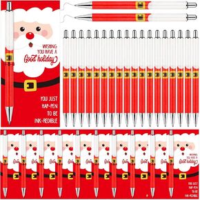 30 Sets Christmas Pens Gifts Bulk Glitter Xmas Holiday Santa Claus Retractable Ballpoint Pens with Cards for Students Adults Employee Office Home School Stocking Stuffers Holiday Party Supplies in Kuwait
