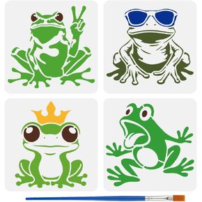 FINGERINSPIRE 4PCS Funny Frogs Stencils with 1Pc Brush 5.9x5.9inch Frog Wearing Sunglasses Stencil Frog Wearing a Crown Stencil Animal Theme Template for Painting on Wall Wood Furniture DIY Home in Saudi Arabia