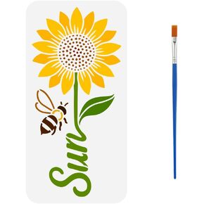 FINGERINSPIRE Sunflower Stencil for Painting with Brush, 5.9x11.8 Inch Reusable Sun Word Bee Sunflower Stencils Botanical Themed Template PET Hollow Out Template for DIY Craft Home Decor in Saudi Arabia