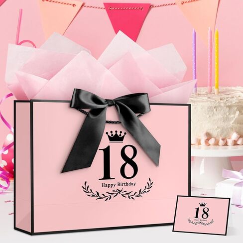 حقيبة هدايا عيد الميلاد الثامن عشر من YoungTree مع مناديل ورقية وشريط بطاقات تهنئة واحد، وأكياس هدايا ورقية محمولة بمقابض، وحقائب هدايا وردية سوداء لمستلزمات زينة عيد الميلاد الثامن عشر مقاس 12.6 بوصة × 8.6 بوصة × 4.3 بوصة in Kuwait