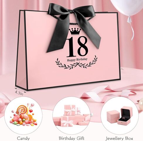 حقيبة هدايا عيد الميلاد الثامن عشر من YoungTree مع مناديل ورقية وشريط بطاقات تهنئة واحد، وأكياس هدايا ورقية محمولة بمقابض، وحقائب هدايا وردية سوداء لمستلزمات زينة عيد الميلاد الثامن عشر مقاس 12.6 بوصة × 8.6 بوصة × 4.3 بوصة in Kuwait