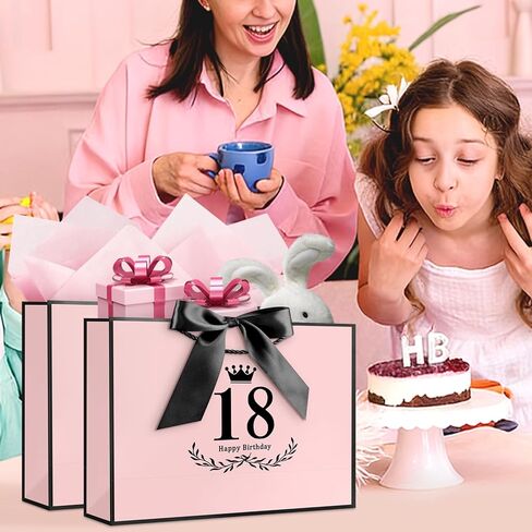 حقيبة هدايا عيد الميلاد الثامن عشر من YoungTree مع مناديل ورقية وشريط بطاقات تهنئة واحد، وأكياس هدايا ورقية محمولة بمقابض، وحقائب هدايا وردية سوداء لمستلزمات زينة عيد الميلاد الثامن عشر مقاس 12.6 بوصة × 8.6 بوصة × 4.3 بوصة in Kuwait