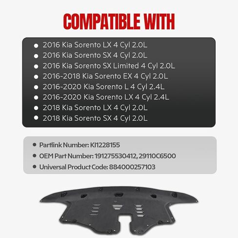 FITRITE AUTO Parts درع سبلاش المحرك الجديد لسيارة كيا سورينتو 2016-2020، تحت الغطاء، أمامي، محرك 2.0L Turbo/2.4L KI1228155 29110C6500 in Saudi Arabia