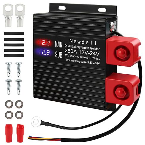 Newdeli 250 Amp Dual Battery Isolator 12V/24V Universal Voltage Sensitive Relay VSR Smart Dual Battery Isolator Kit for Marine RV UTV Car Boat Truck Trailer ATV Camper Moto in Kuwait