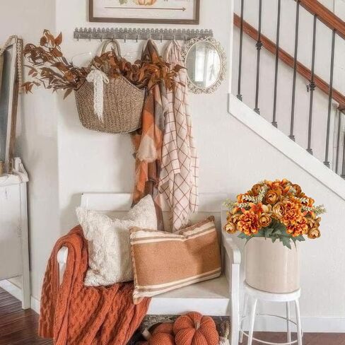 CISDUEO 2 Pcs Artificial Fall Flowers Bouquets 2 Colors Artificial Marigold Orange Autumn Silk Roses Flowers Fall Florals Stems Faux Flowers Arrangements for Cemetery Wedding Table Centerpieces Decor in Kuwait