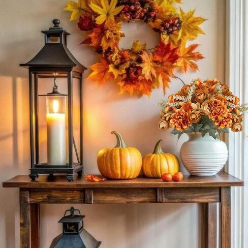 CISDUEO 2 Pcs Artificial Fall Flowers Bouquets 2 Colors Artificial Marigold Orange Autumn Silk Roses Flowers Fall Florals Stems Faux Flowers Arrangements for Cemetery Wedding Table Centerpieces Decor in Kuwait