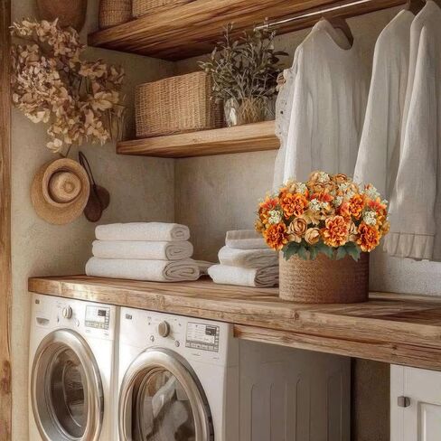 CISDUEO 2 Pcs Artificial Fall Flowers Bouquets 2 Colors Artificial Marigold Orange Autumn Silk Roses Flowers Fall Florals Stems Faux Flowers Arrangements for Cemetery Wedding Table Centerpieces Decor in Kuwait