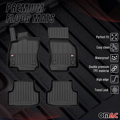 OMAC Premium Floor Mats for for Audi A3 2022-2024 Black 4Pcs TPE Rubber in Saudi Arabia