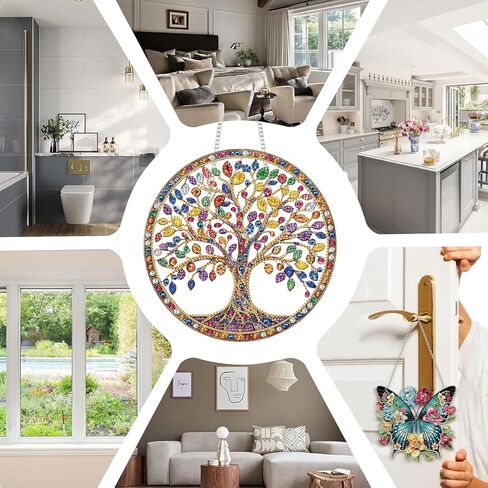 Hanging Diamond Art Kits for Adults Pendant Tree, Special Shaped Crystal DIY Diamond Painting Kit, Acrylic Board Wreath Pendants Double Sided, Home Decor 7.48 x 7.32 Inch D182 in Saudi Arabia