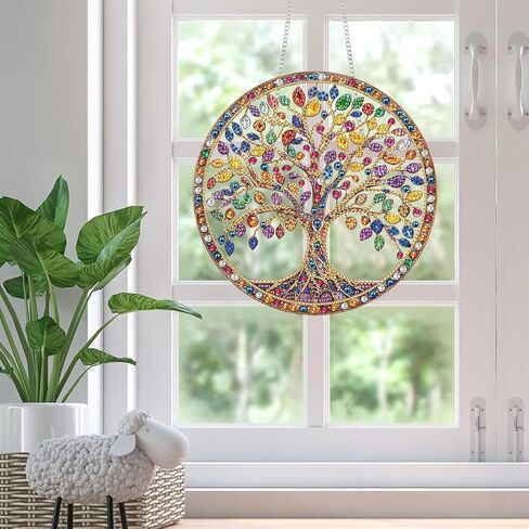 Hanging Diamond Art Kits for Adults Pendant Tree, Special Shaped Crystal DIY Diamond Painting Kit, Acrylic Board Wreath Pendants Double Sided, Home Decor 7.48 x 7.32 Inch D182 in Saudi Arabia