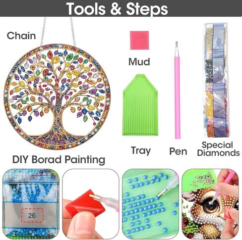 Hanging Diamond Art Kits for Adults Pendant Tree, Special Shaped Crystal DIY Diamond Painting Kit, Acrylic Board Wreath Pendants Double Sided, Home Decor 7.48 x 7.32 Inch D182 in Saudi Arabia