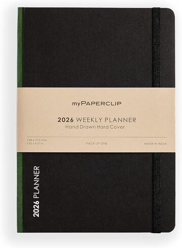 2026 Weekly Planner | Italian Vegan Leather Cover, 192 Pages, 80 GSM, A5 (5.83 x 8.27 in) | Flat Lay | Yearly Calendar, Monthly Overview & Weekly Planner Layout | Green in Kuwait