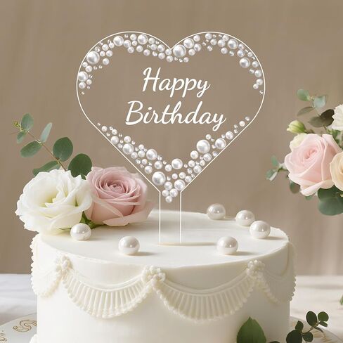غلاف كعكة عيد ميلاد سعيد من Coucoland - ديكور كعكة أكريليك على شكل قلب مع أحجار الراين المتلألئة واللؤلؤ لمستلزمات الحفلات in Kuwait