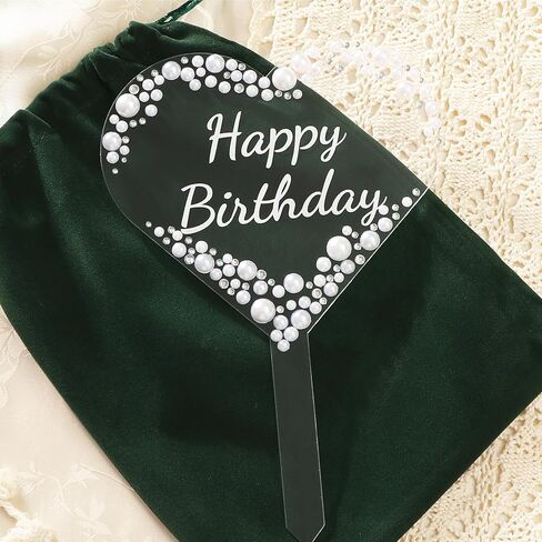 غلاف كعكة عيد ميلاد سعيد من Coucoland - ديكور كعكة أكريليك على شكل قلب مع أحجار الراين المتلألئة واللؤلؤ لمستلزمات الحفلات in Kuwait
