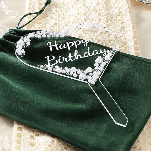 غلاف كعكة عيد ميلاد سعيد من Coucoland - ديكور كعكة أكريليك على شكل قلب مع أحجار الراين المتلألئة واللؤلؤ لمستلزمات الحفلات in Kuwait