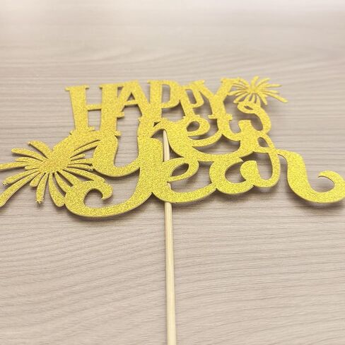 Happy New Year Cake Topper, Gold Glitter Cardstock with Fireworks Design in Saudi Arabia