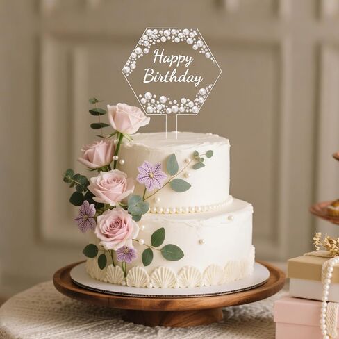 غلاف كعكة عيد ميلاد سعيد من Coucoland - ديكور كعكة أكريليك على شكل قلب مع أحجار الراين المتلألئة واللؤلؤ لمستلزمات الحفلات in Kuwait