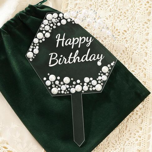 غلاف كعكة عيد ميلاد سعيد من Coucoland - ديكور كعكة أكريليك على شكل قلب مع أحجار الراين المتلألئة واللؤلؤ لمستلزمات الحفلات in Kuwait