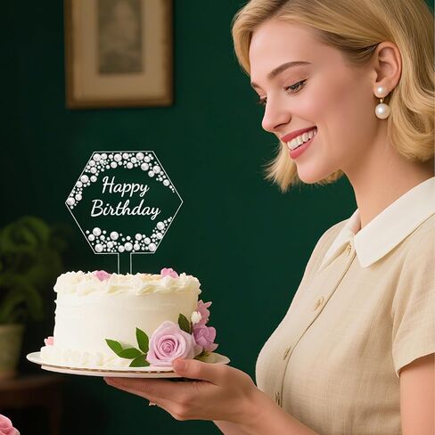 غلاف كعكة عيد ميلاد سعيد من Coucoland - ديكور كعكة أكريليك على شكل قلب مع أحجار الراين المتلألئة واللؤلؤ لمستلزمات الحفلات in Kuwait