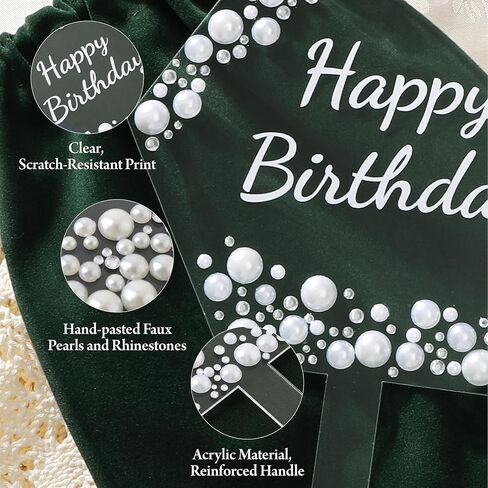 غلاف كعكة عيد ميلاد سعيد من Coucoland - ديكور كعكة أكريليك على شكل قلب مع أحجار الراين المتلألئة واللؤلؤ لمستلزمات الحفلات in Kuwait