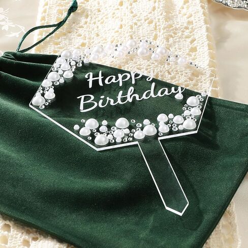غلاف كعكة عيد ميلاد سعيد من Coucoland - ديكور كعكة أكريليك على شكل قلب مع أحجار الراين المتلألئة واللؤلؤ لمستلزمات الحفلات in Kuwait