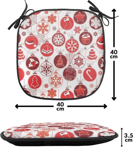 Ambesonne Winter Chair Seating Cushion Set of 4, Old Fashioned Christmas Hearts and Swirls Vintage Composition, Anti-Slip Seat Padding for Kitchen & Patio, 16"x16", Vermilion Yellow White in Kuwait