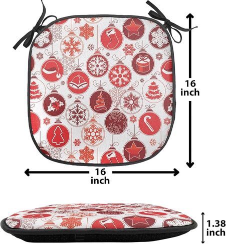 Ambesonne Winter Chair Seating Cushion Set of 4, Old Fashioned Christmas Hearts and Swirls Vintage Composition, Anti-Slip Seat Padding for Kitchen & Patio, 16"x16", Vermilion Yellow White in Kuwait