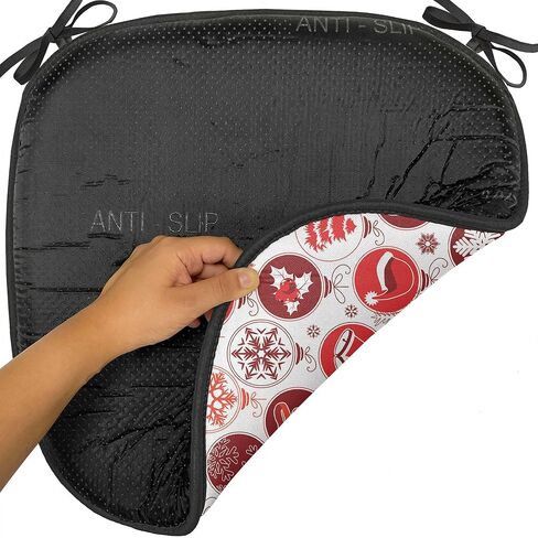 Ambesonne Winter Chair Seating Cushion Set of 4, Old Fashioned Christmas Hearts and Swirls Vintage Composition, Anti-Slip Seat Padding for Kitchen & Patio, 16"x16", Vermilion Yellow White in Kuwait