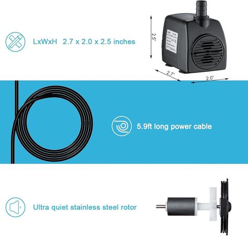 160GPH Ultra Quiet 600L/H 10W Submersible Water Pump with 3.9ft High Lift for Fountains, Hydroponics, Ponds, Aquariums, Fish Tank in Saudi Arabia