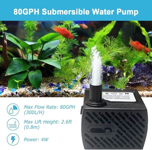 مضخة مياه غاطسة 160GPH فائقة الهدوء 600 لتر/ساعة 10 وات مع رفع عالٍ 3.9 قدم للنوافير والزراعة المائية والبرك وأحواض السمك وخزان الأسماك in Kuwait