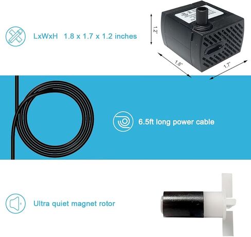 مضخة مياه غاطسة 160GPH فائقة الهدوء 600 لتر/ساعة 10 وات مع رفع عالٍ 3.9 قدم للنوافير والزراعة المائية والبرك وأحواض السمك وخزان الأسماك in Kuwait