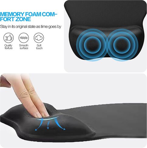 Ergonomic Mouse Pad with Gel Wrist Support, Comfortable Mousepad with Smooth Wrist Rest Surface and Non-Slip PU Base for Pain Relief, Computer, Laptop, Office & Home, 9.4 X 8.1 in, Black Color in Saudi Arabia