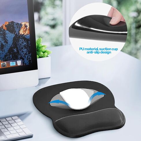 Ergonomic Mouse Pad with Gel Wrist Support, Comfortable Mousepad with Smooth Wrist Rest Surface and Non-Slip PU Base for Pain Relief, Computer, Laptop, Office & Home, 9.4 X 8.1 in, Black Color in Saudi Arabia