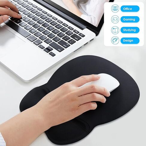 Ergonomic Mouse Pad with Gel Wrist Support, Comfortable Mousepad with Smooth Wrist Rest Surface and Non-Slip PU Base for Pain Relief, Computer, Laptop, Office & Home, 9.4 X 8.1 in, Black Color in Saudi Arabia
