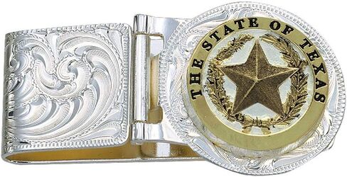 Montana Silversmiths Western Themed Money Clip, Made In USA (Two-Tone Carved Longhorn) in Saudi Arabia