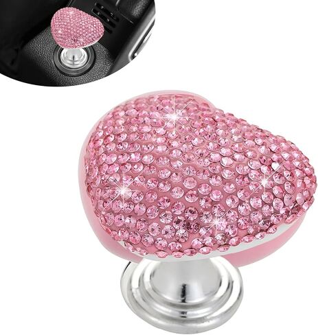 Car Heart Start Button Cover, Bling Anti-scratch Ceramic Engine Start/Stop Joystick, Press-designed Push to Start Button Decor Protector, Universal for Most Cars (Pink) in Saudi Arabia