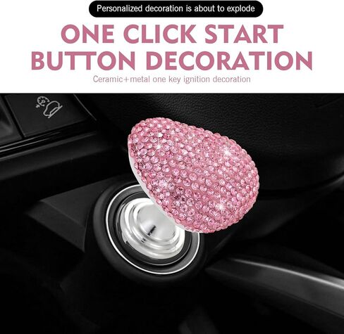 Car Heart Start Button Cover, Bling Anti-scratch Ceramic Engine Start/Stop Joystick, Press-designed Push to Start Button Decor Protector, Universal for Most Cars (Pink) in Saudi Arabia